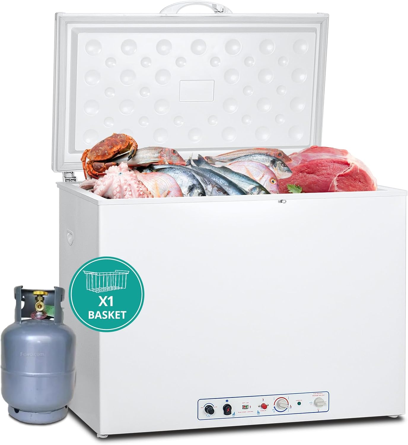 Product Name: SMETA Deep Propane Freezer Gas/Electric 110v, Chest Freezers Outdoor RV Refrigerator Off-grid Living Life Lockable Absorption 2 Way for Camper Van, Large Capacity 7.1 Cu.Ft, White review